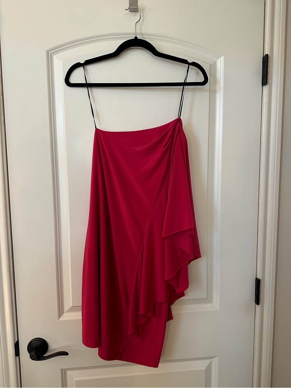 Asymmetric Ruffle Spaghetti Strap Dress - Hot Pink
